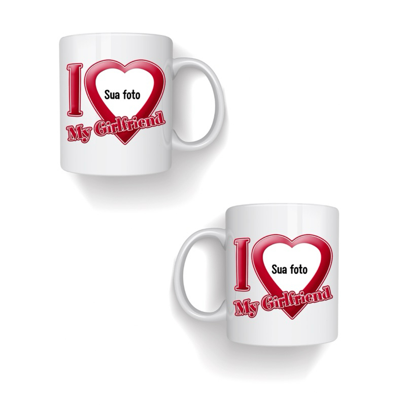 Caneca de porcelana 325 ml (I Love my boyfriend // I Love my girlfriend com foto) em Oferta na Shopee