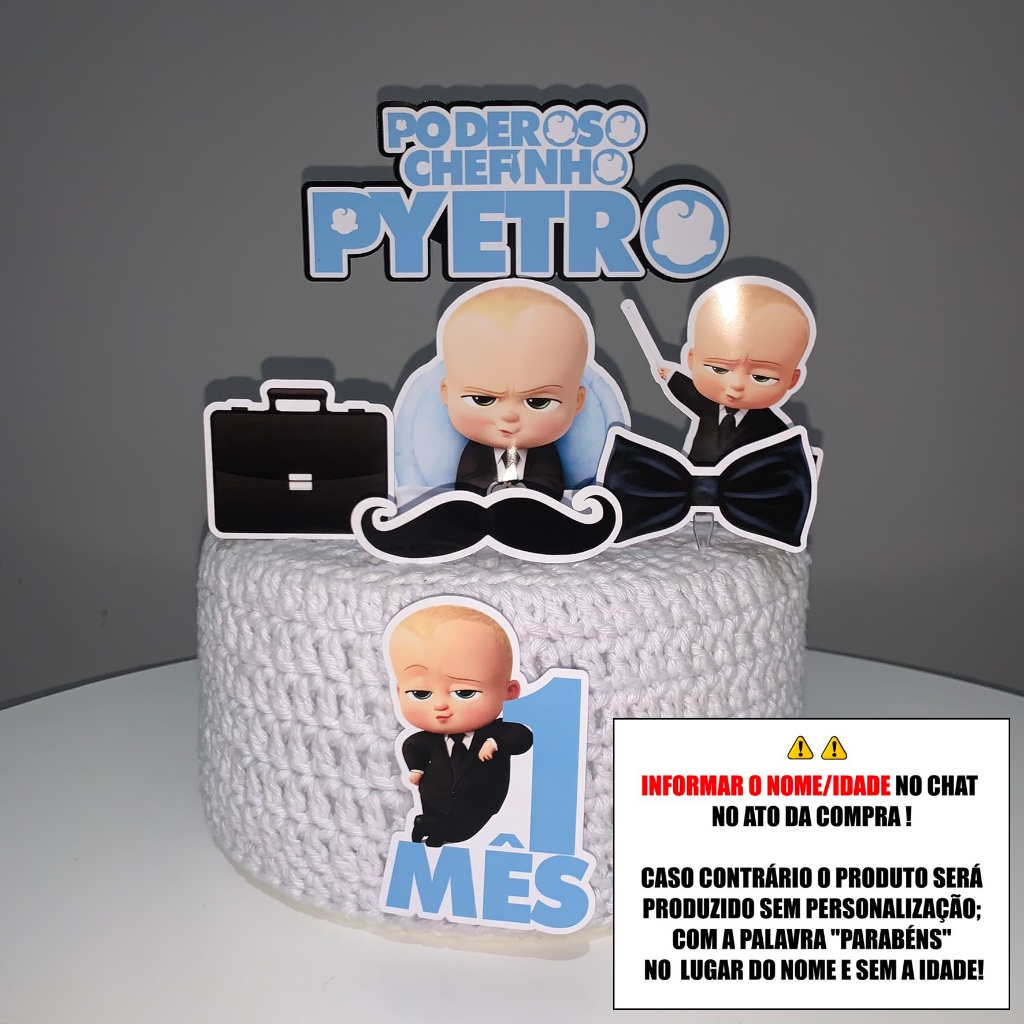 Topo de Bolo - Topper de Bolo Personalizado Aniversário Mesversario O Poderoso Chefinho
