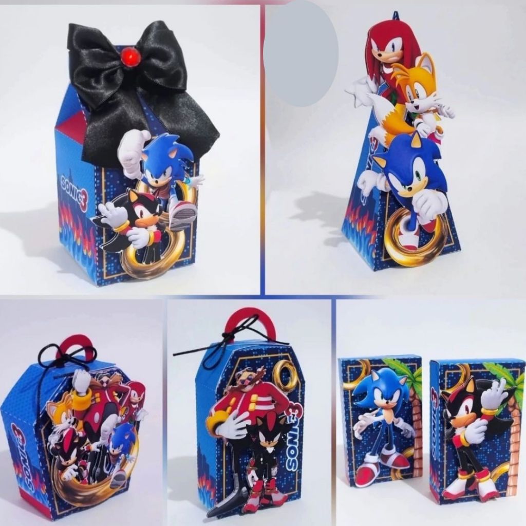 CAIXINHAS PERSONALIZADAS  SONIC PEGUE E MONTE LEMBRANCINHAS FESTAS ACOMPANHA SOMENTE 1 APLIQUE CADA CAIXINHA