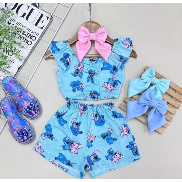 Conjunto Stich infantil menina cores e estampas sortidas tendência moda infantil em Oferta na Shopee