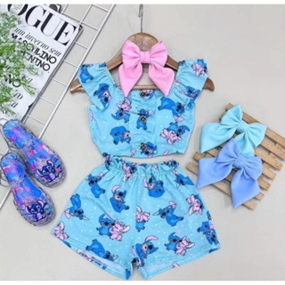 Conjunto Stich infantil menina cores e estampas sortidas tendência moda infantil em Oferta na Shopee