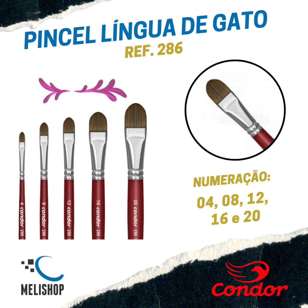 Pincel Artístico Língua de Gato REF. 286 Condor Artesanato Pincel para Pintura em Oferta na Shopee