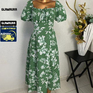 Vestido Floral feminino Longo Verão Glamaura Dividido na Coxa com Amarração Frontal…