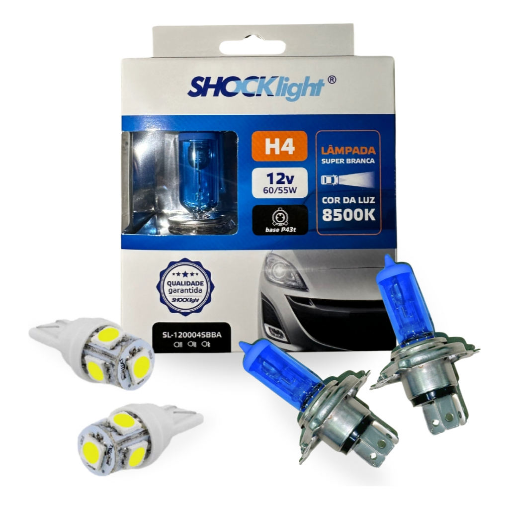 Par de Lampada H4 Super Branca para Farol + Par de Lâmpada Pingão T10 Super Branca ENVIO IMEDIATO em Oferta na Shopee
