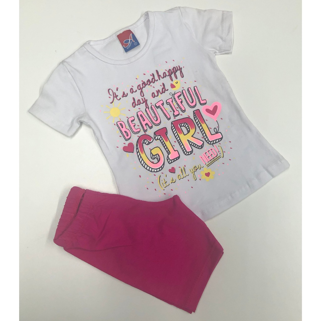 Conjunto Infantil Bebê Roupa Short Camiseta Tema Temático Moda Verão Look Estiloso Menina