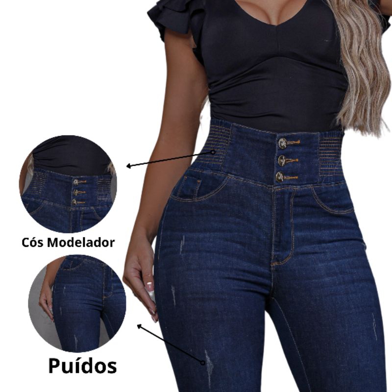 Calça Jeans Feminina Modeladora Cintura cós Alto empina bumbum com LAYCRA Jeans PREMIUM Luxo