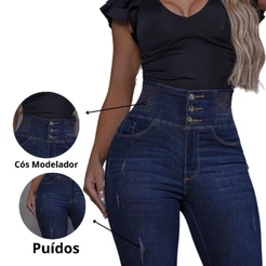 Calça Jeans Feminina Modeladora Cintura cós Alto empina bumbum com LAYCRA Jeans PREMIUM Luxo