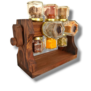 Porta Tempero Giratório de Madeira Pote Sextavado Vidro Manivela em Oferta na Shopee