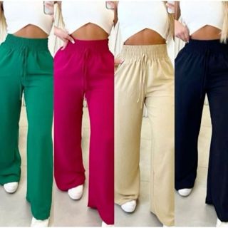 Calça Pantalona Com Bolso Cintura Alta Duna em Oferta na Shopee