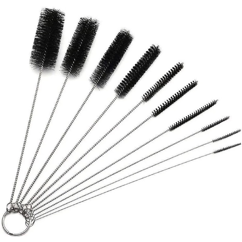 10 Escovas Limpeza Canudo Aço Varetas Grande e Pequena Copo Garrafa