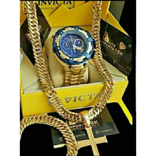 Relógio masculino thunderbolt dourado banhado a ouro+conjunto de correntes pingente e pulseira as banhadas em Oferta na Shopee