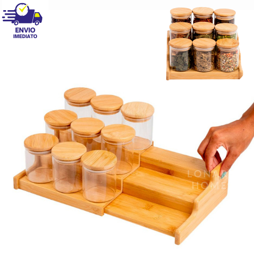 Suporte de Bambu Rack Organizador 3 Níveis Para Potes Mantimentos Temperos Multiuso