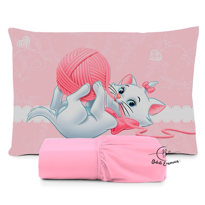 JOGO DE LENÇOL SOLTEIRO INFANTIL  GATINHA MARIE QUARTO MENINA  FRONHA TRAVESSEIRO 2 PEÇAS em Oferta na Shopee