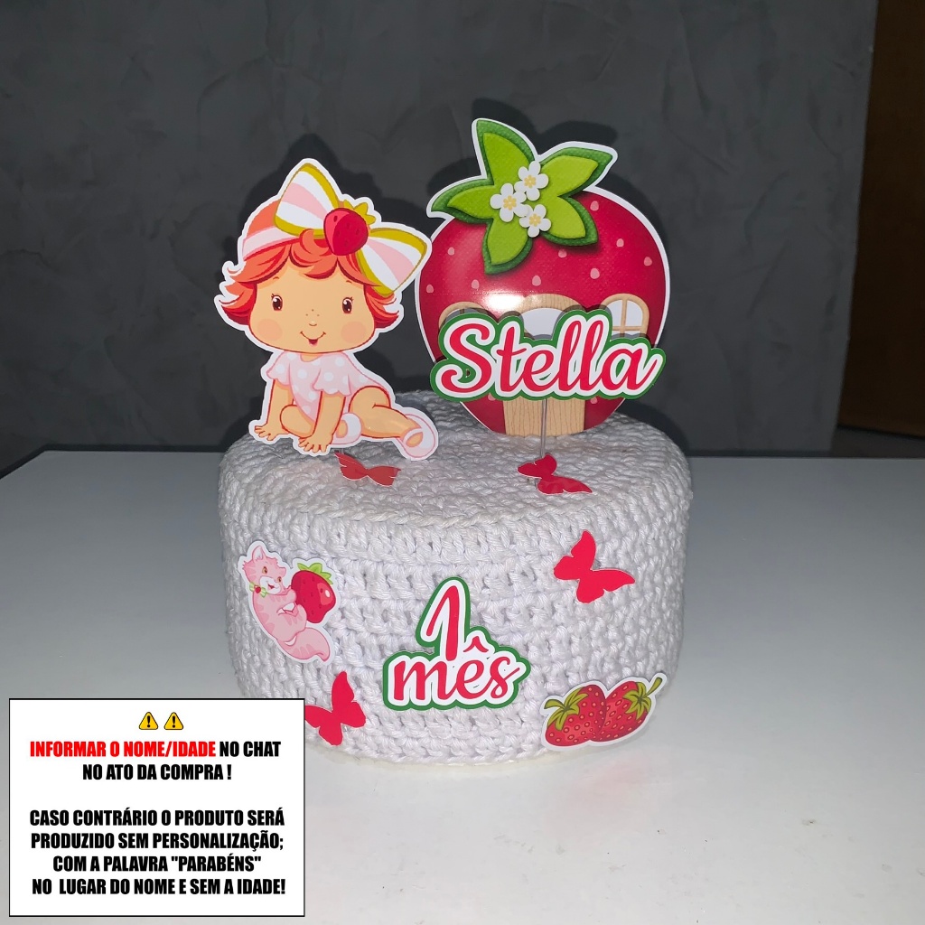 Topo de Bolo - Topper de Bolo Personalizado Aniversário Mesversario Moranguinho Baby