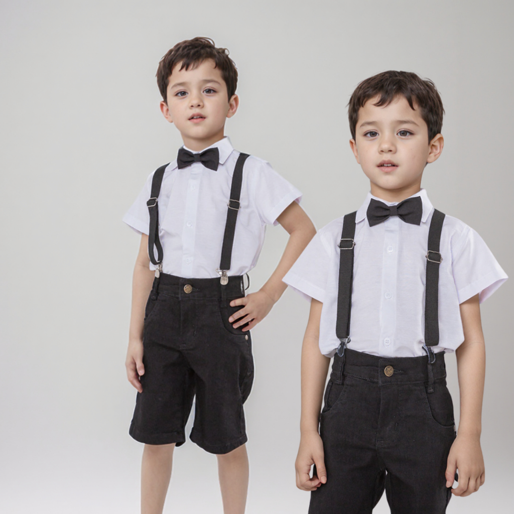 Look Social Infantil Masculino C/ Bermuda E Suspensório Moda Social Infantil