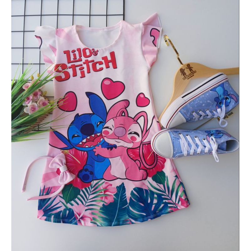Vestido Infantil Stitch Feminino Conjunto Stich Menina Roupa Infantil Personagens  Elegante  Moda Kids