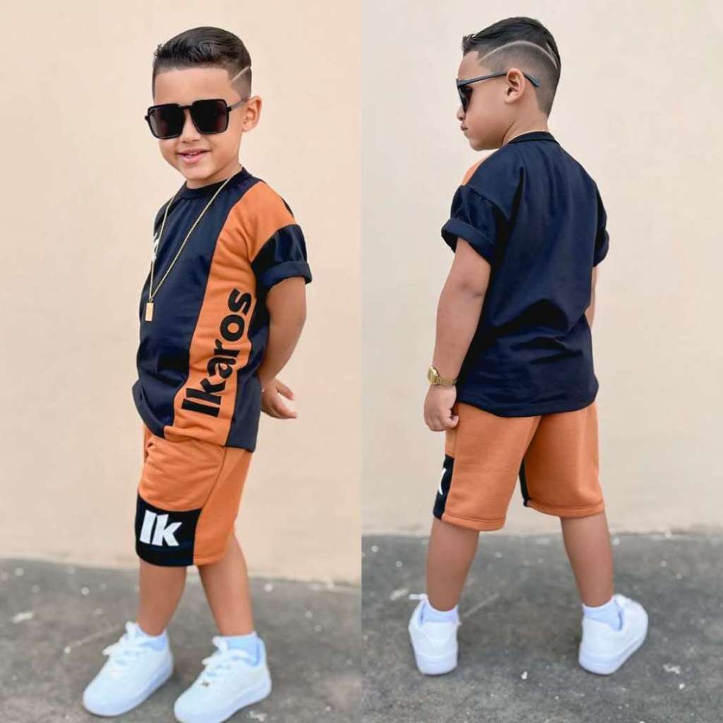 Conjunto 2 Pcs Infantil Bermuda Camiseta verao blogueirinho tendencia moda masculina infantil juvenil
