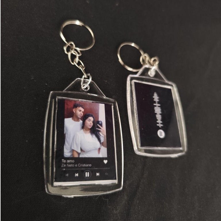 Chaveiro Acrílico Spotify preto Personalizado com foto 3x4