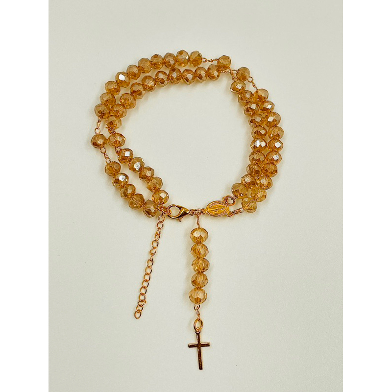 Pulseira Terço de Pulso Cristal Religioso Folheado a Ouro18k