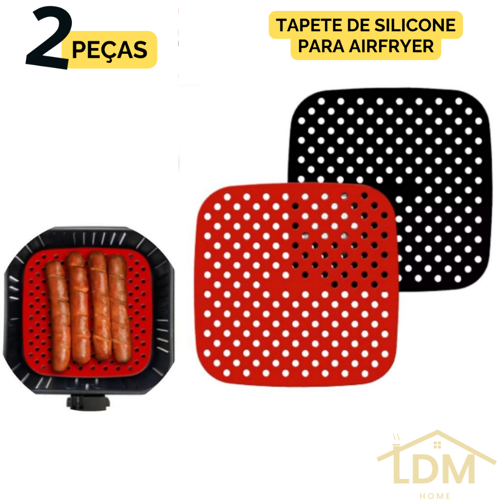 1 ou 2 Tapete de Silicone Reutilizável Quadrado 19cm para Proteger Air Fryer Contra Riscos