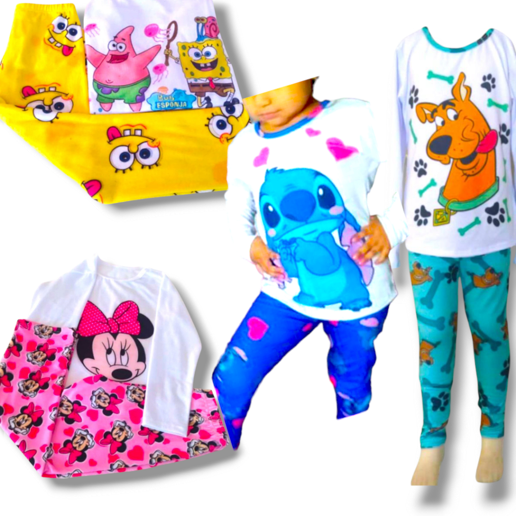 Pijama Infantil menina inverno calça e manga longa conjunto feminino frio personagem