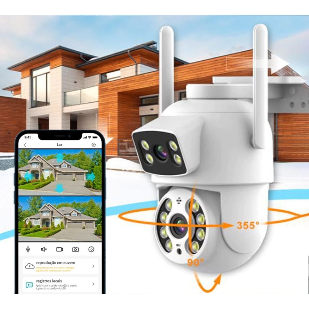 Câmera De Segurança a Prova de água Lente Dupla APP ICSEE IP66 Camera IP WiFi 360 Sensor Visão Noturna Externa