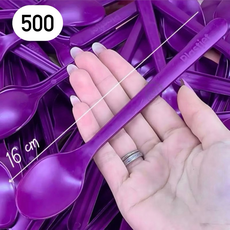 Kit 100~500 Colher roxa cabo longo 16 cm Grande para açaí OFF
