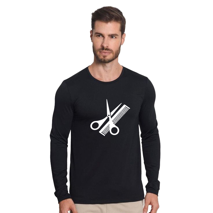 Camisa manga longa unissex Cabeleireiro (a) Mod Pente e Tesoura salão beleza moda camiseta algodão