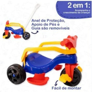 Triciclo Motoca Velotrol Infantil  Menino Menina Com Protetor e Empurrador Puxador Removível e Pedal em Oferta na Shopee