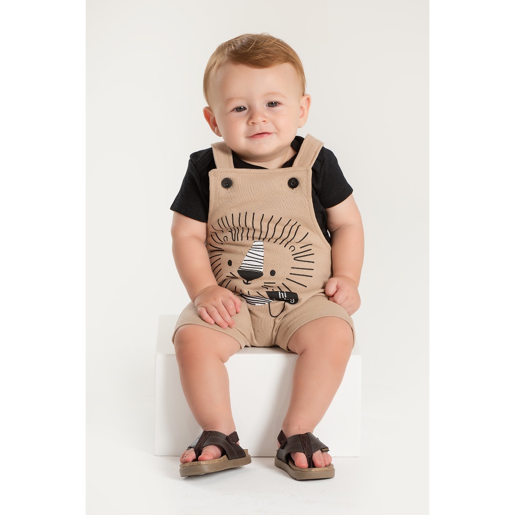 Conjunto Jardineira Bebê Menino Suedine Hi Baby