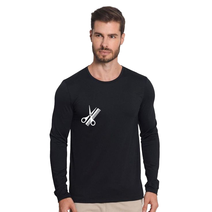 Camiseta manga longa unissex Cabeleireiro (a) Mod Pente e Tesoura salão beleza moda camisa algodão