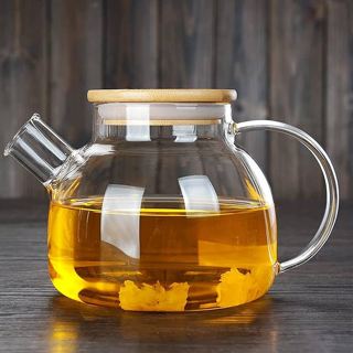 Bule Chaleira Vidro Borossilicato com Infusor e Tampa Bambu 1000 ml cozinha