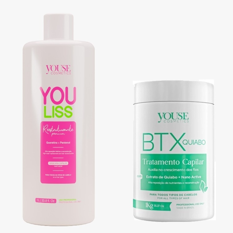 Combo Alisamento Orgânico Progressiva Youliss 1lt + Botox Quiabo 1 kg Youse Cosmetics