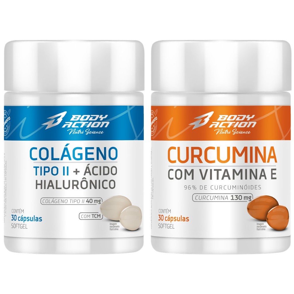 Colágeno Tipo 2 Ácido Hialurônico + Curcumina com Vitamina E Bodyaction