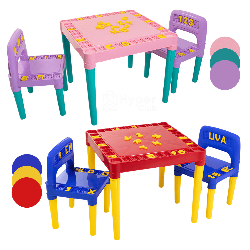 Mesinha Educativa Infantil Com 2 Cadeiras para Atividades Vermelha e Rosa