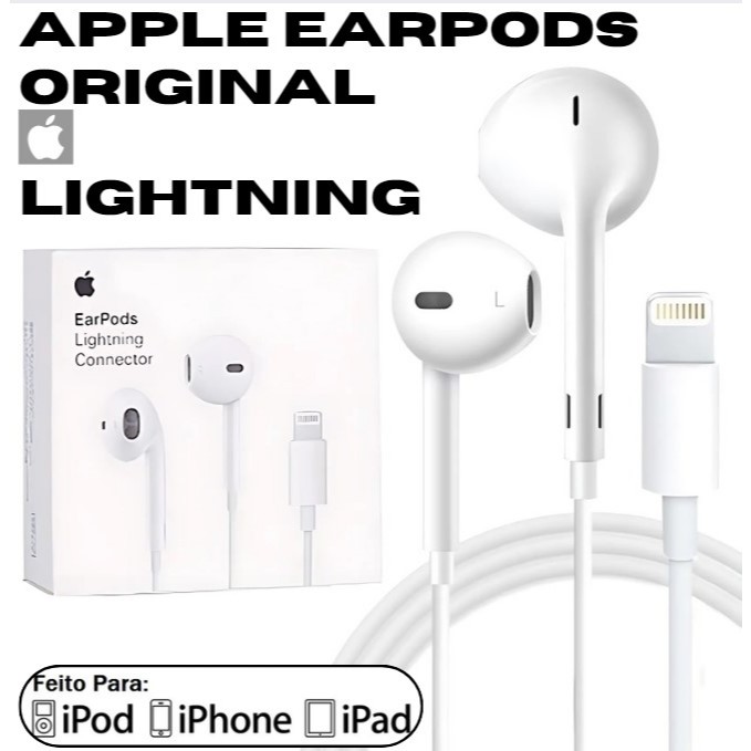 ORIGINAL Fone de Ouvido Apple com Fio e entrada Lightning/EarPods Lightning Connector Apple A 1748