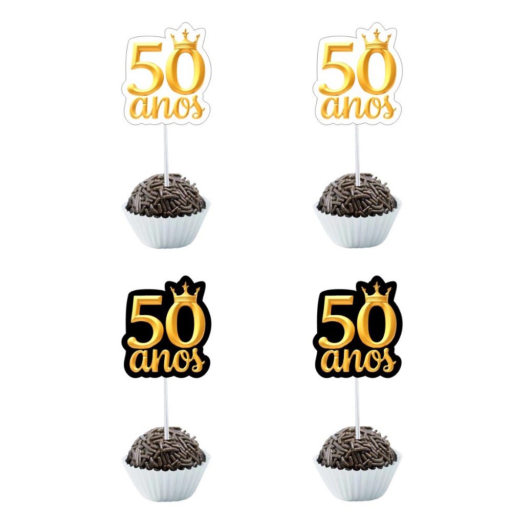 Kit Tags Toppers para Docinhos e Cupcake 50 anos em Oferta na Shopee