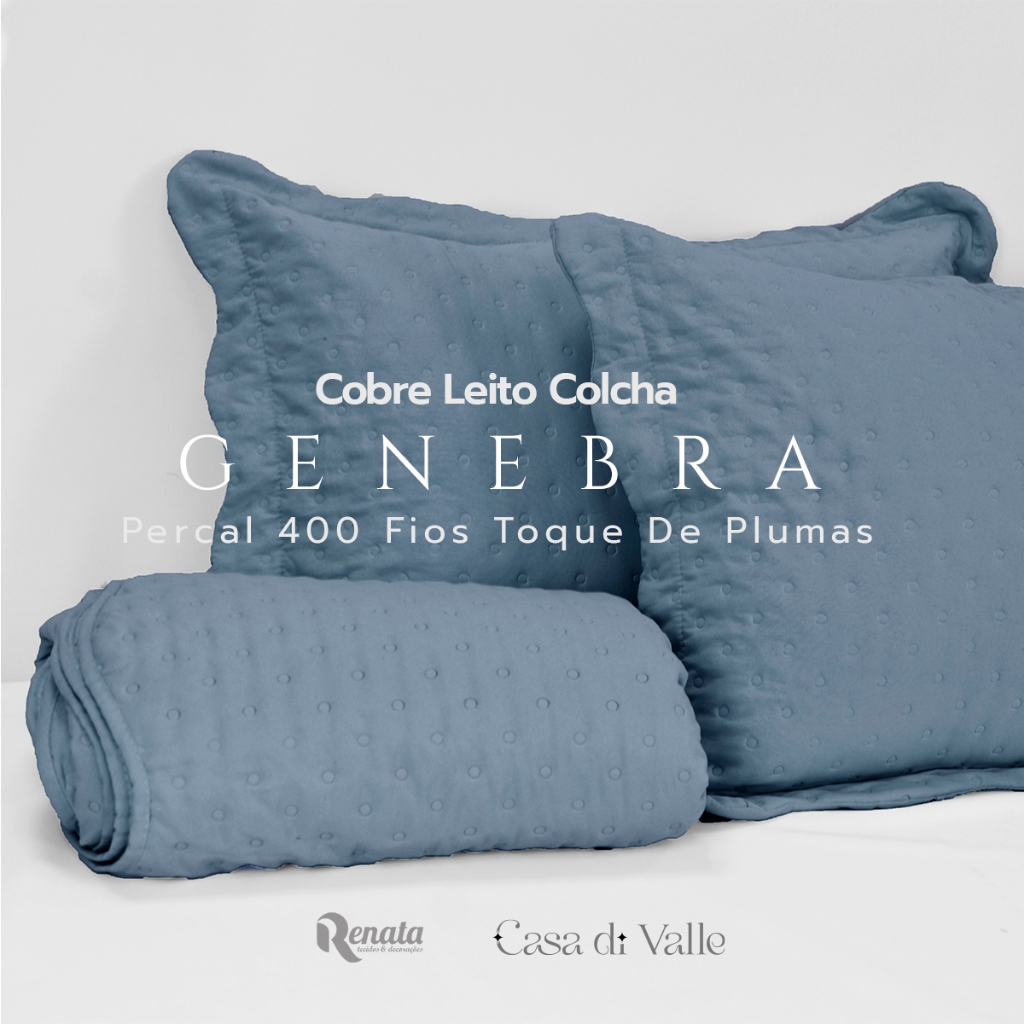 Colcha Cobre Leito Queen Percal 400 Fios Toque de Pluma Genebra Mônaco 3 Peças