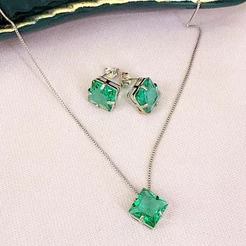 CONJUNTO COLAR BRINCO PEDRA ZIRCÔNIA QUADRADA ESMERALDA