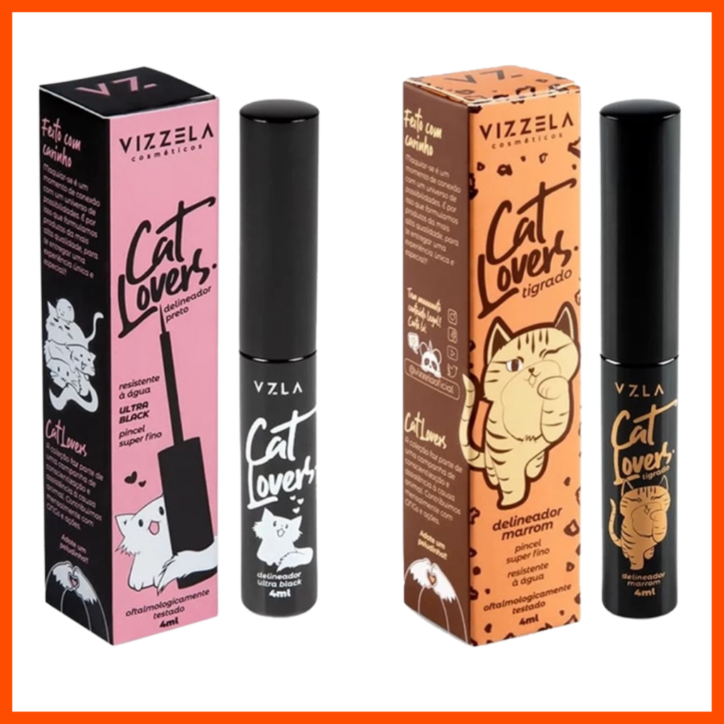 Delineador Líquido Preto e Marrom Vizzela Cat Lovers Vegano 5g