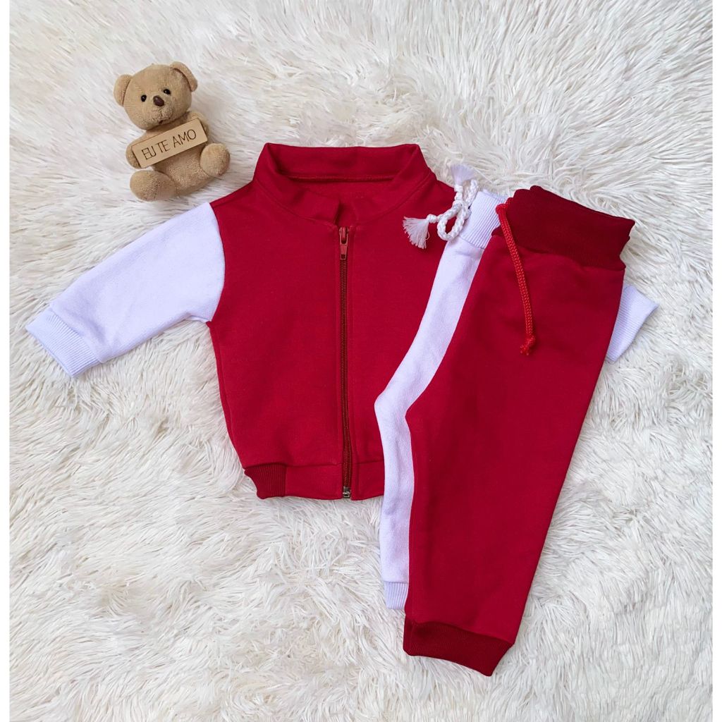 Kit Conjunto Moletom Infantil (2 Calças e 1 Jaqueta sem Capuz) Menino e Menina Conjunto Roupa Inverno Bebê 3 à 18 Meses