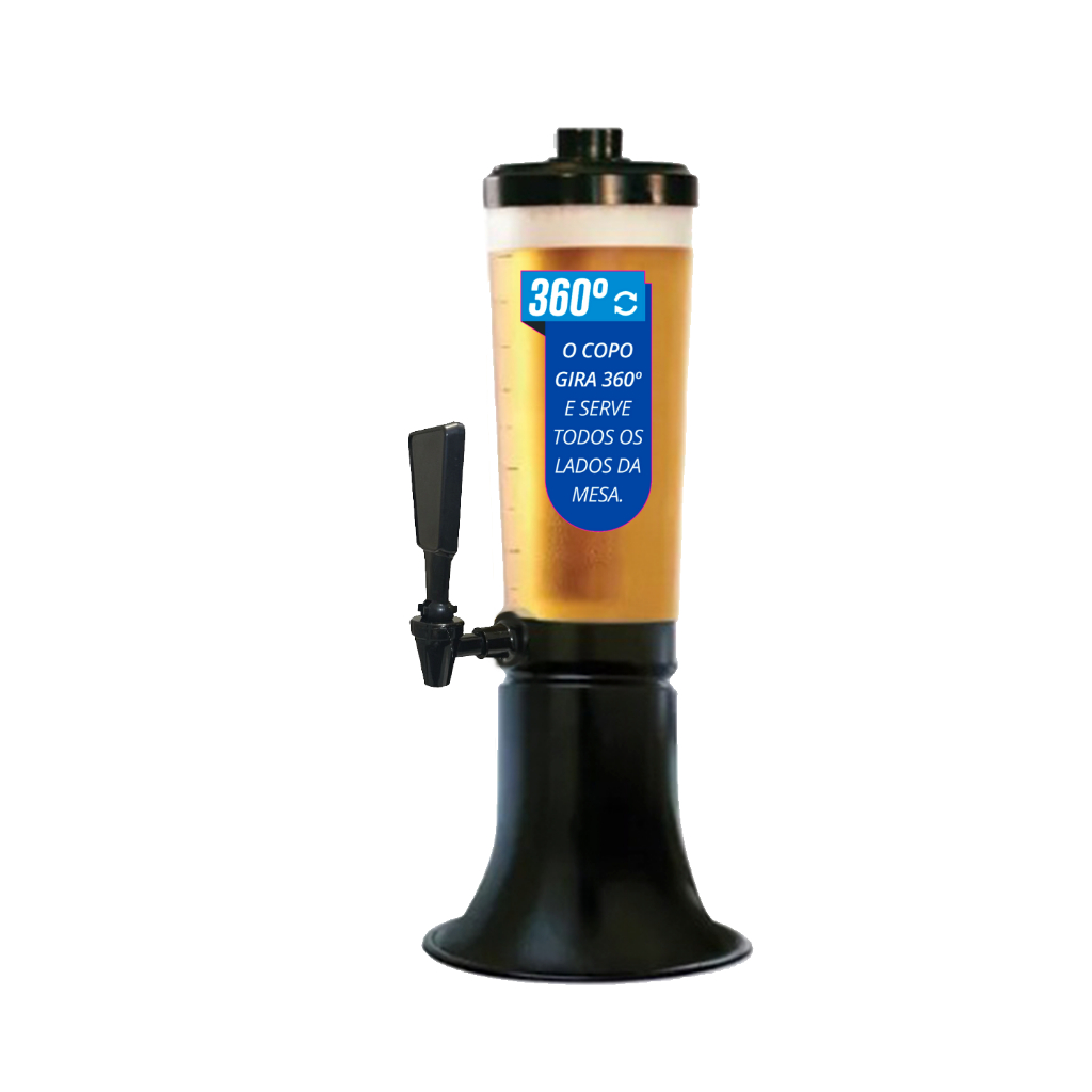 Torre de Chopp Doutor Beer 2L Com Copo giratório 360 Com 3 Refil E Torneira Tap Handle Preta