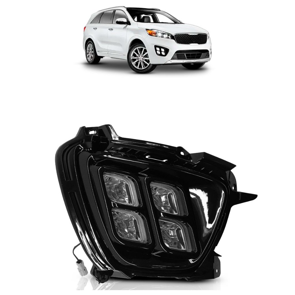 Farol Neblina Auxiliar Sorento 2015 2016 2017 Led Com Chicote Preto Lente Lisa Acrílico