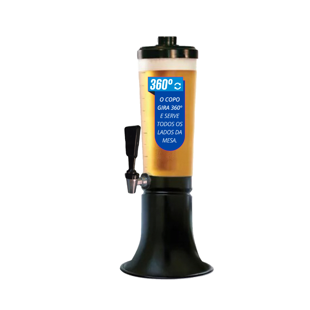 Torre de Chopp Doutor Beer 3,5L Com Copo giratório 360 Com 1 Refil E Torneira Tap Handle Prata