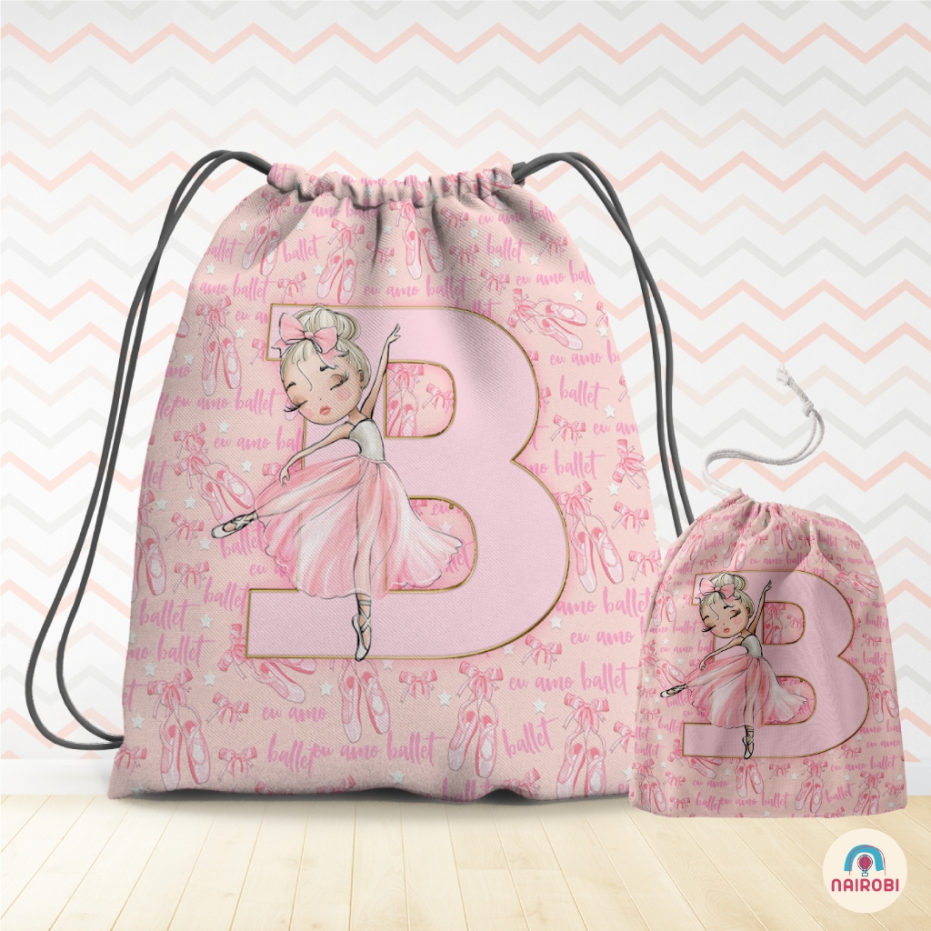 Kit Mochila de Ballet + Porta sapatilha Personalizados com Inicial (mochila 25x35 - P. sapatilha 13x21)