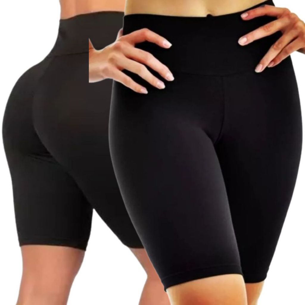Kit 2 Bermudas Legging Feminina Suplex Ciclista Até O Joelho Preta em Oferta na Shopee