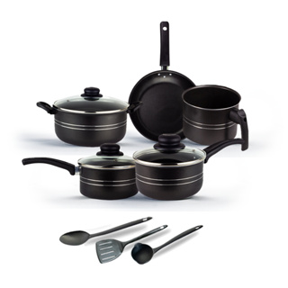 Jogo de Panelas Antiaderente 8 Peças com tampas de vidro e Utensílios em Nylon em Oferta na Shopee