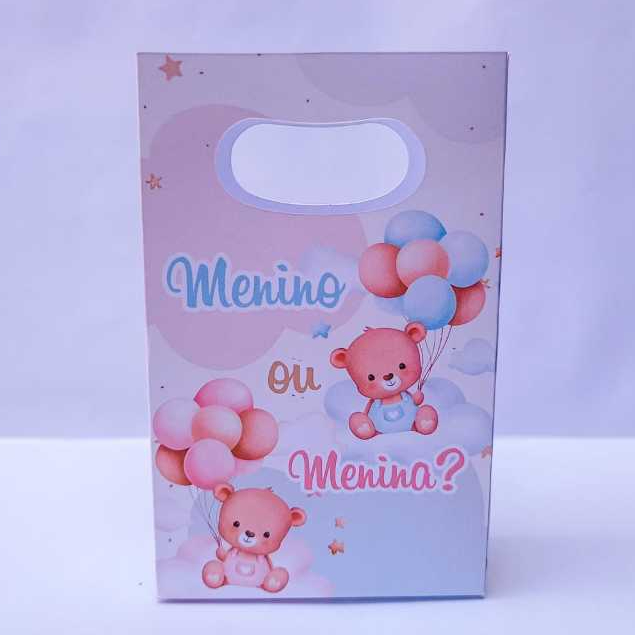 Sacolinha surpresa personalizada CHÁ REVELAÇÃO ROSA E AZUL lembrancinha aniversário (PEGUE E MONTE)