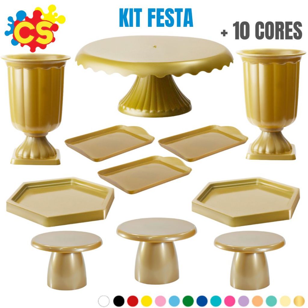 Kit Festa Grande 1 Cake Renda 22 ,3 Bandeja 20x13, 2-Mini Sextavada , 2 Vaso Grego, 3 Mini Cogumelo