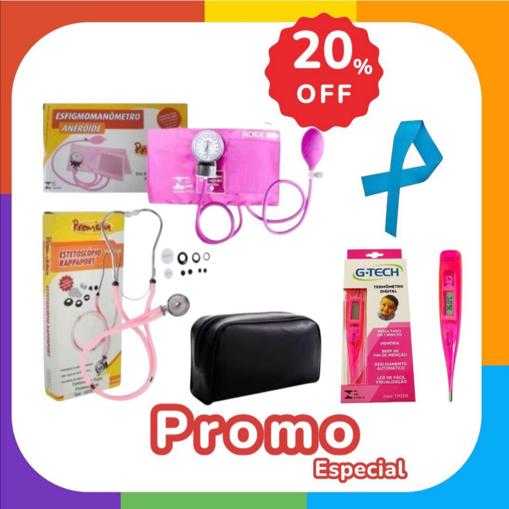 Kit Material de Enfermagem Aparelho De Pressão + Estetoscópio Rappaport Duplo - Premium Várias Cores